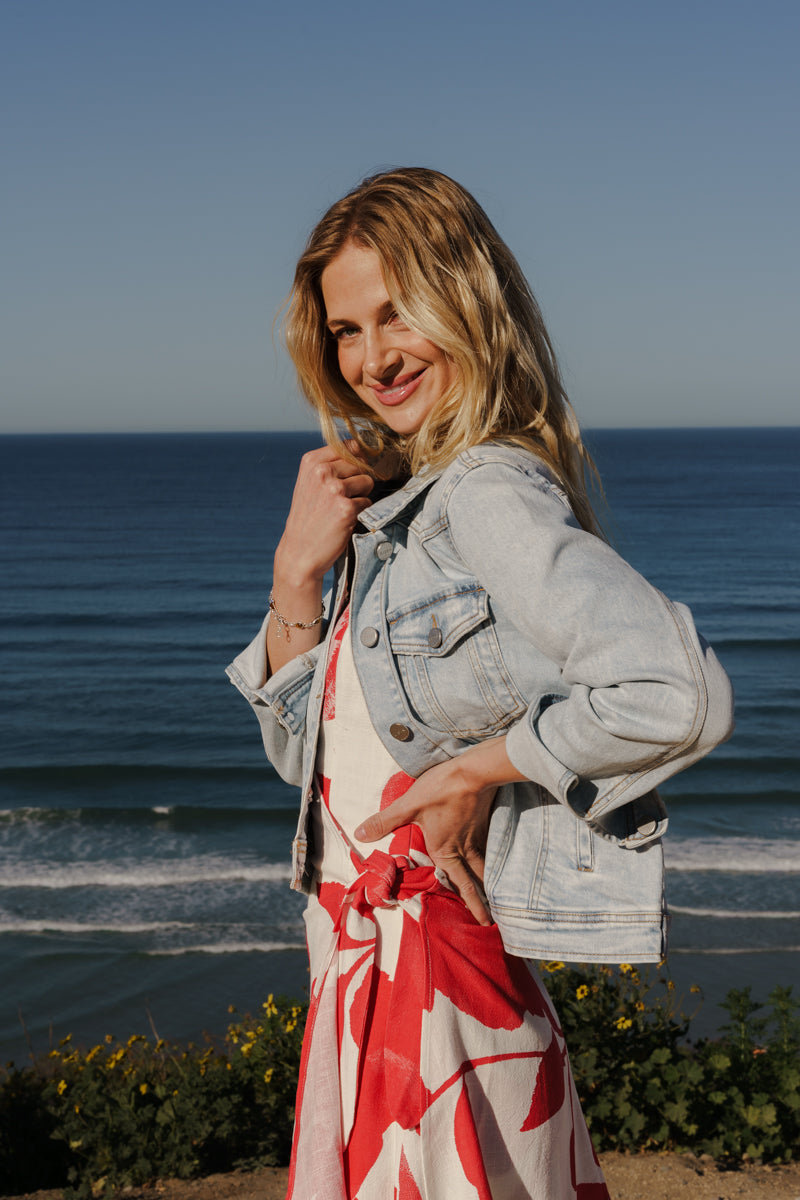 Tempest Long Sleeve Button Down Denim Jacket Light Wash