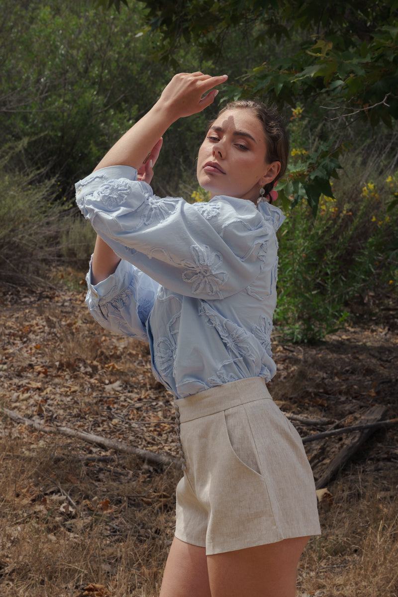 Steph High Waist Linen Shorts Natural