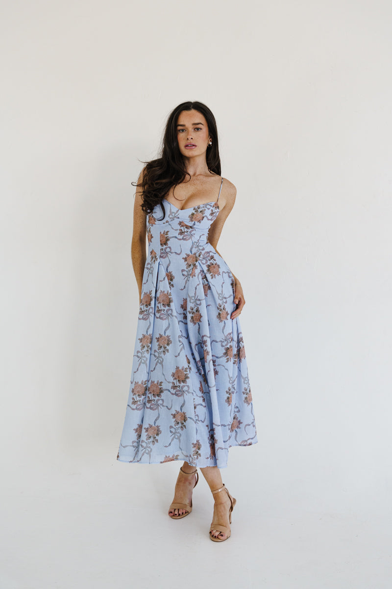 Alexandra Sleeveless Floral Print Maxi Dress Blue