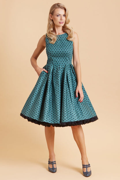 Annie Retro Polka Dot Dress in Green and Black