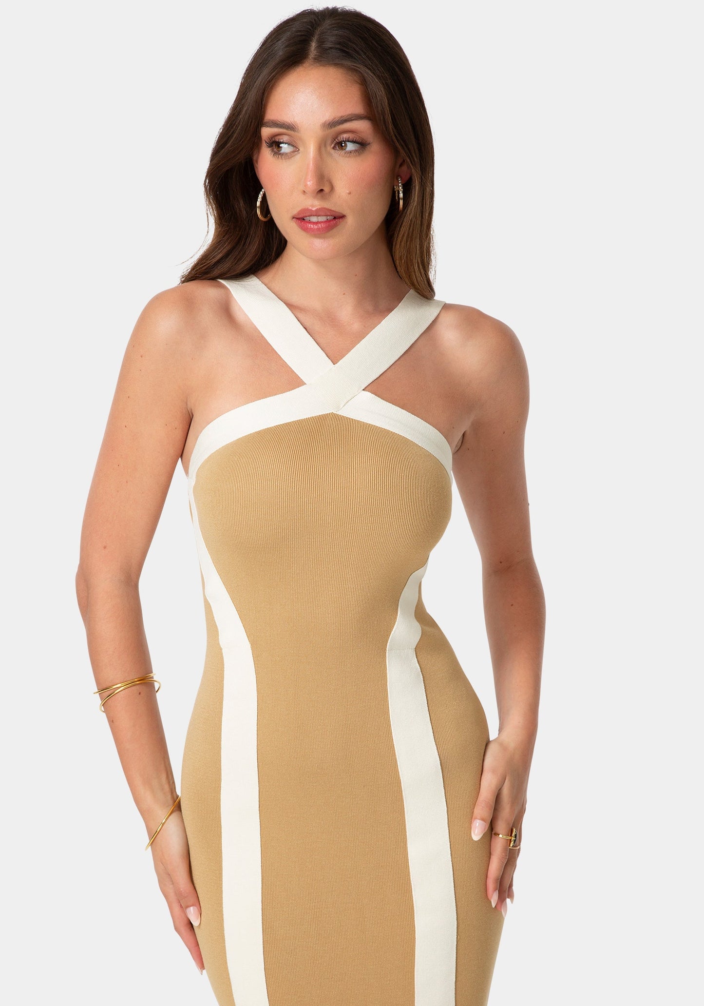 Sweater Contrast Halter Maxi Dress