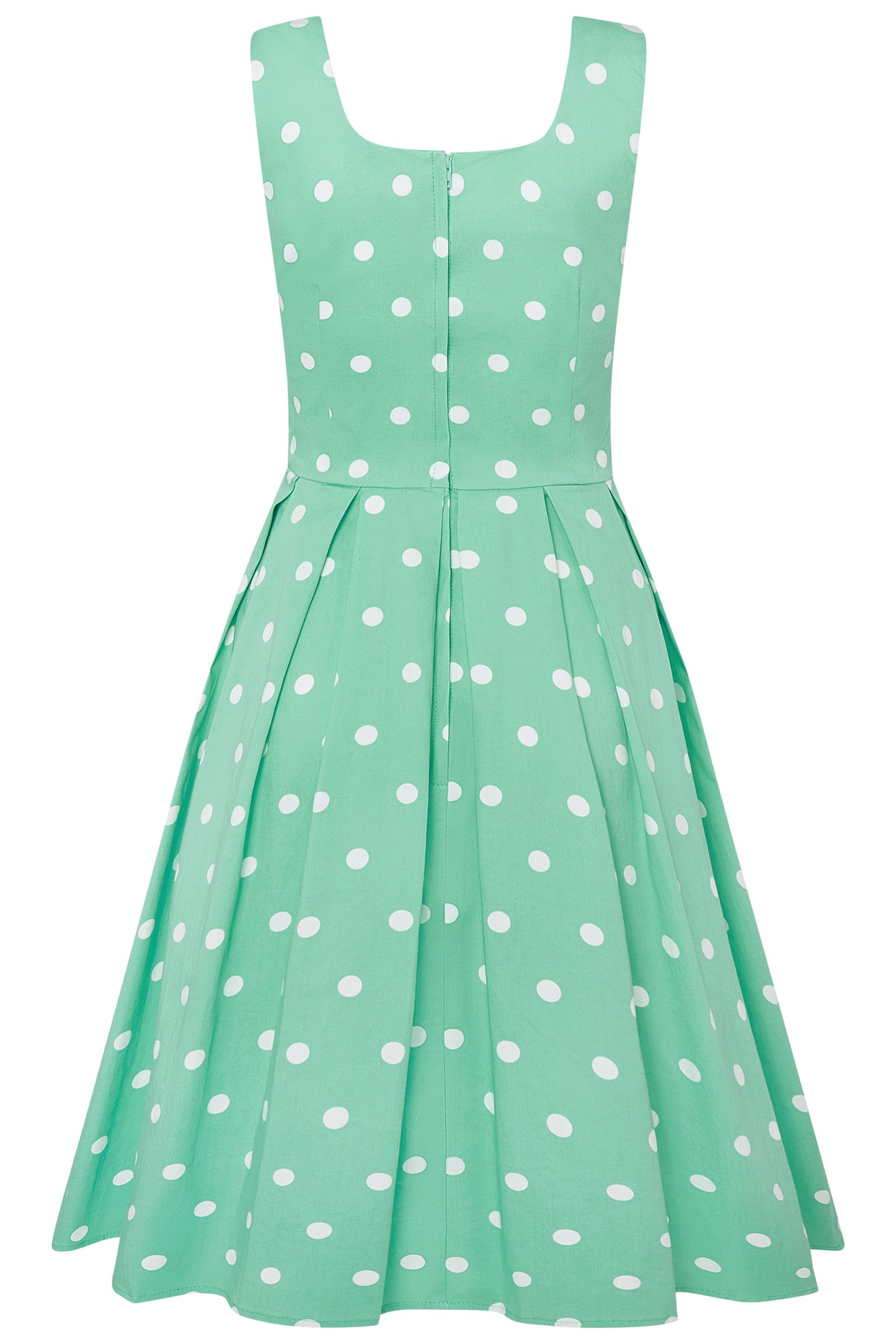 Amanda Scoop Neck Polka Dot Swing Dress in Mint and White