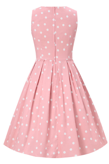 Annie Retro Polka Dot Dress in Pale Pink & White