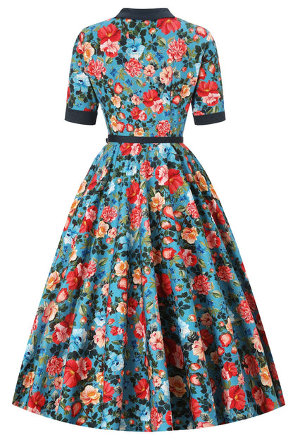 Mollie Blue Floral Full Circle Shirt Dress