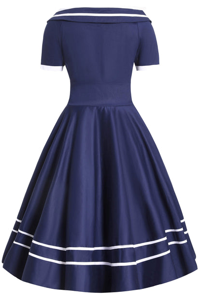 Darlene Nautical Anchor Embroidered Dress In Blue