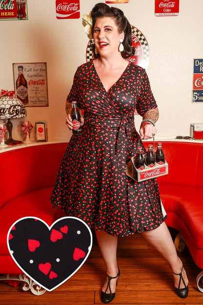 Matilda Black Heart Print Wrap Dress