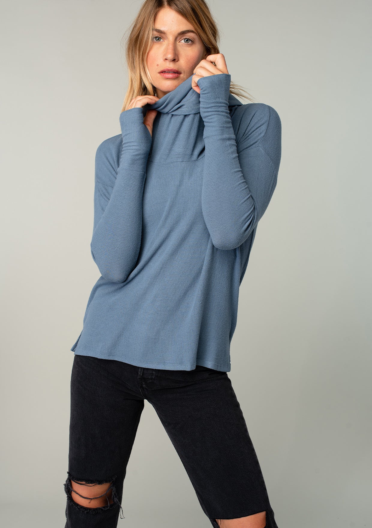 Long Weekend Micro Rib Cowl Neck Top