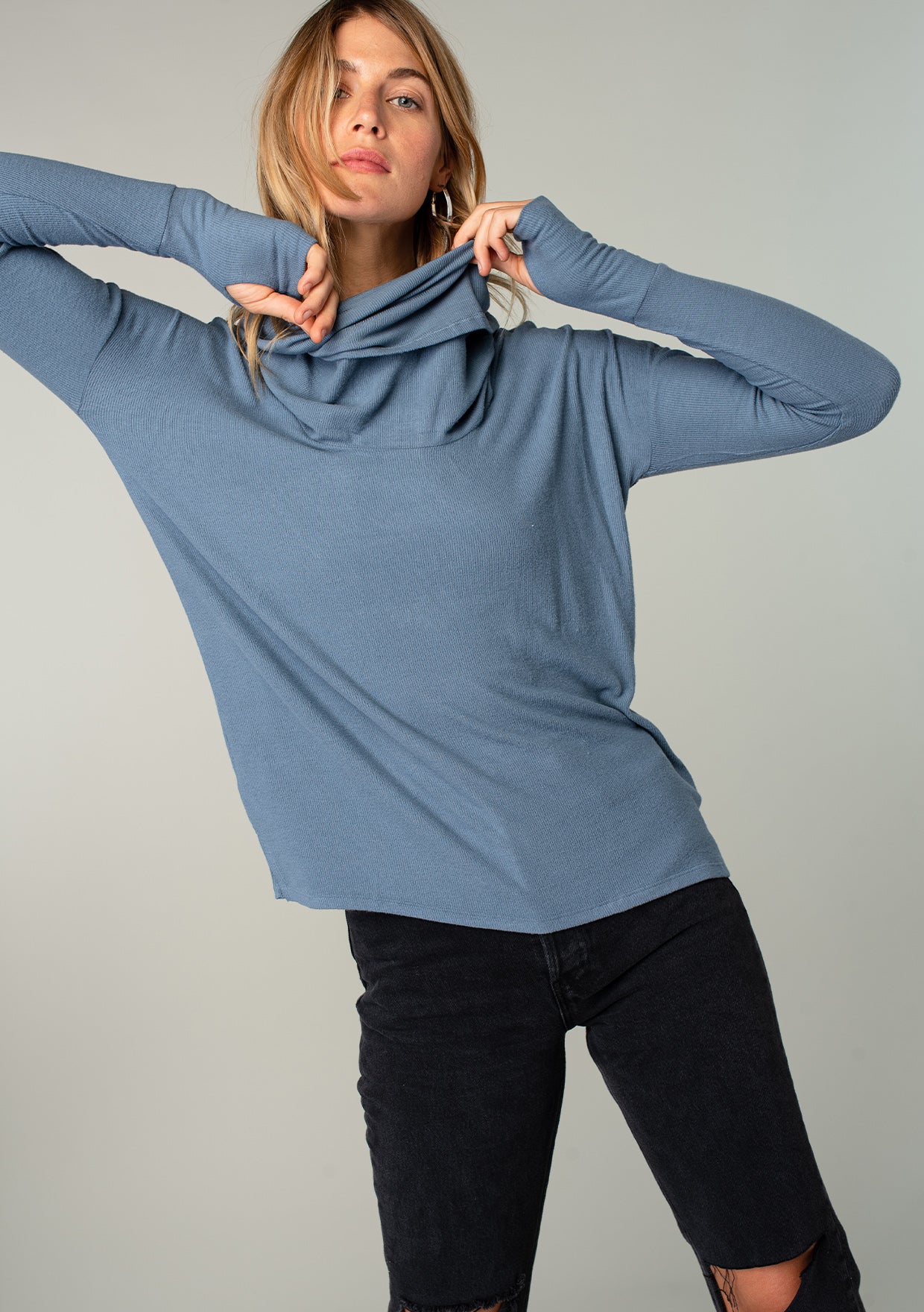 Long Weekend Micro Rib Cowl Neck Top