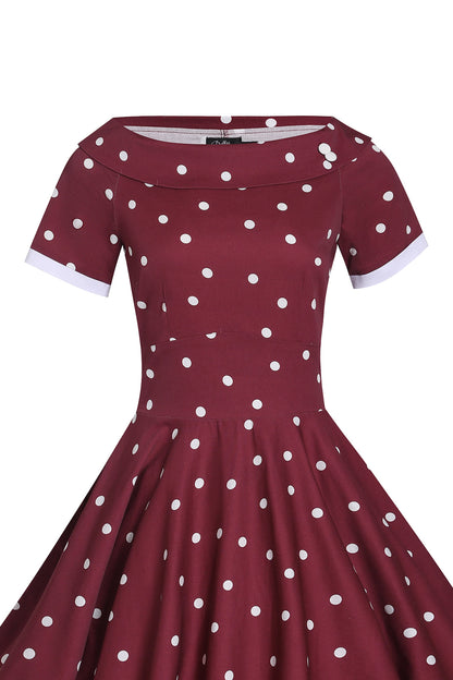Darlene Burgundy & White Off Shoulder Circle Dress