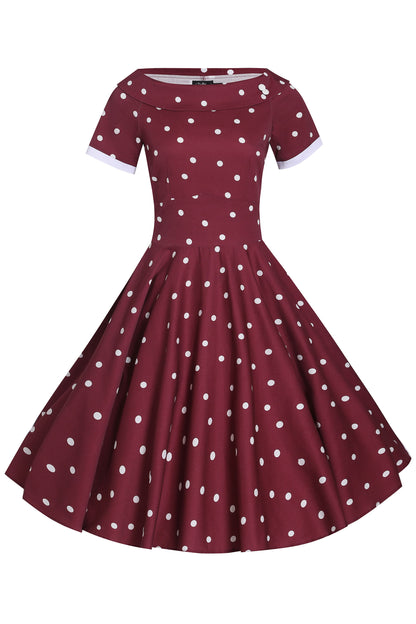 Darlene Burgundy & White Off Shoulder Circle Dress