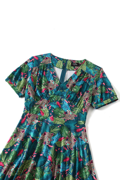 Julia 50s Style Cheetah Sleeved Dress