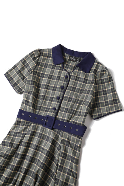 Penelope Navy & Grey Tartan Shirt Dress