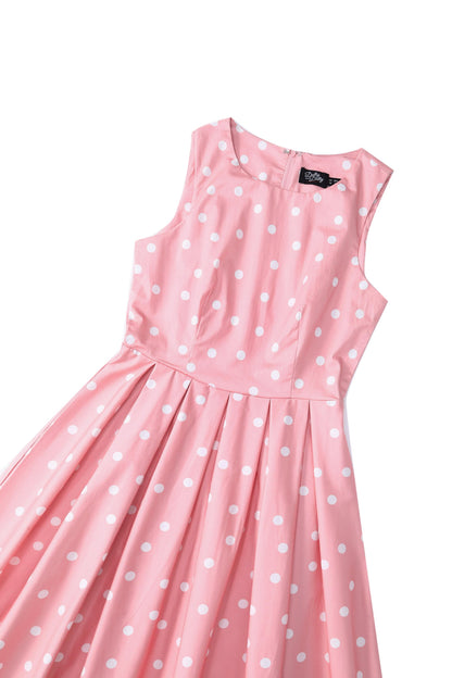 Annie Retro Polka Dot Dress in Pale Pink & White