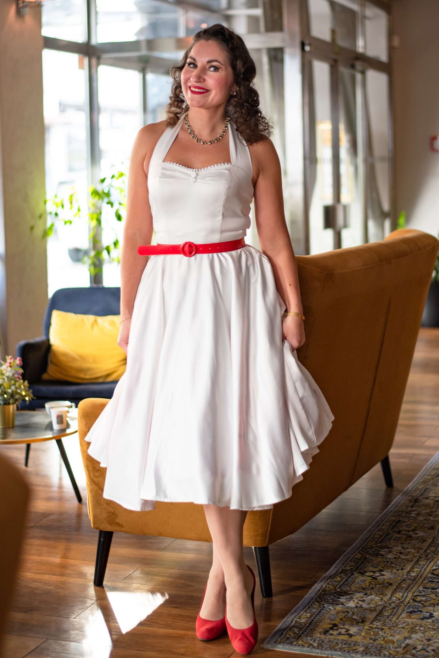 Daisy White Satin Halter Dress