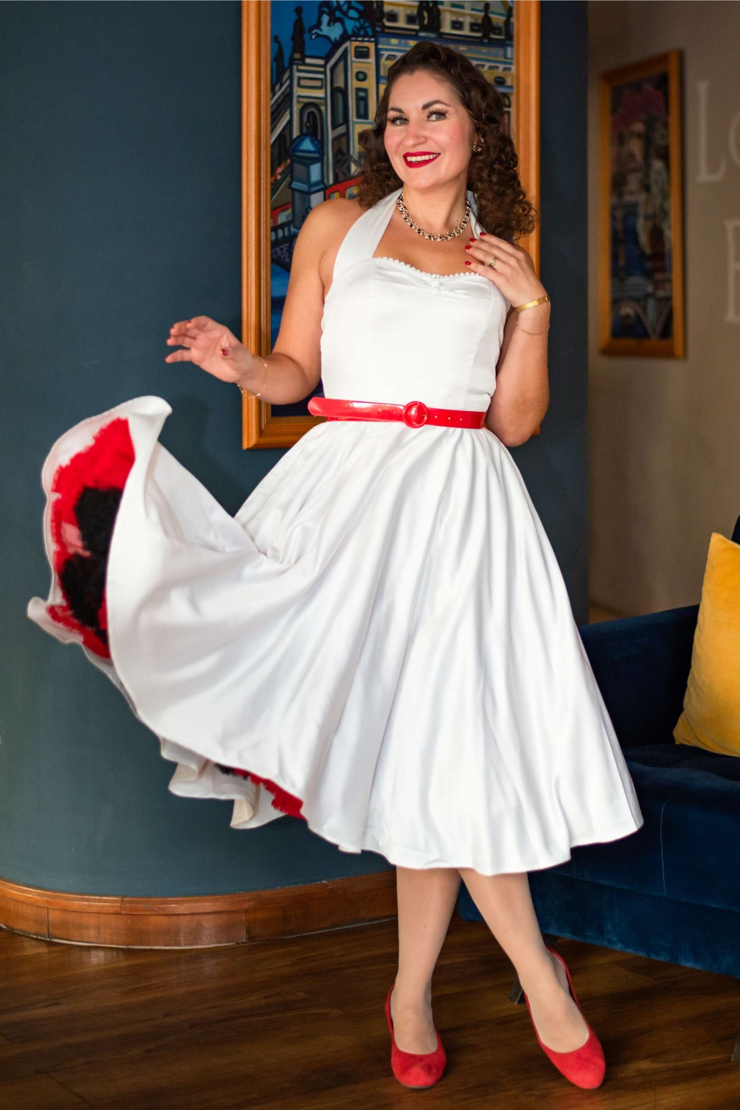 Daisy White Satin Halter Dress