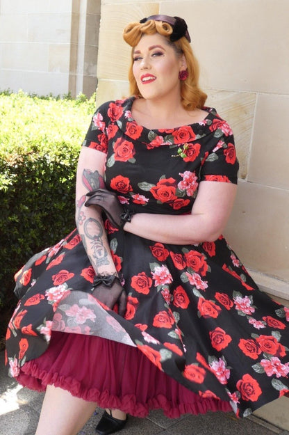 Darlene Vintage Inspired Black Floral Dress