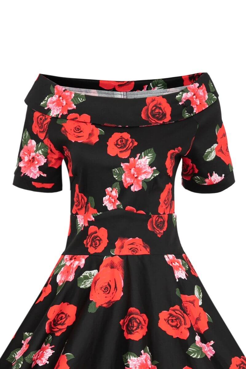 Darlene Vintage Inspired Black Floral Dress