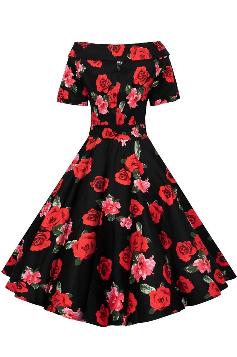 Darlene Vintage Inspired Black Floral Dress