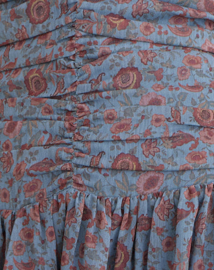 Emika Mini Dress in Shadow Blossom Blue Chiffon