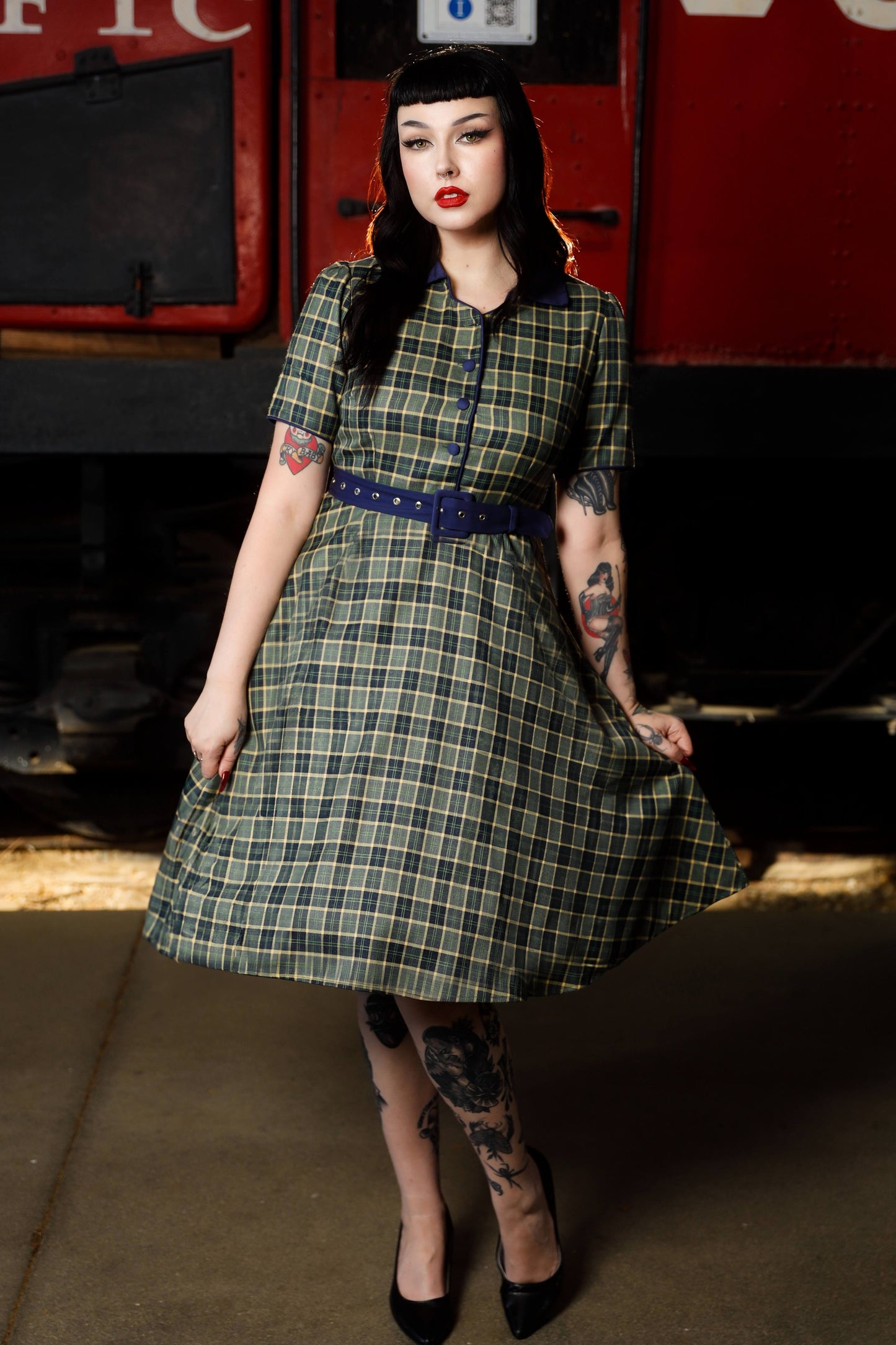 Penelope Navy & Grey Tartan Shirt Dress