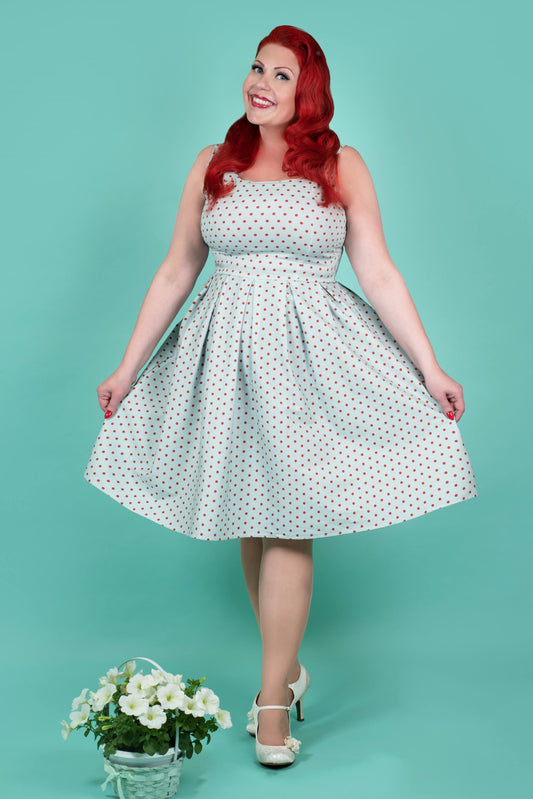 Amanda Light Blue & Red Polka Swing Dress