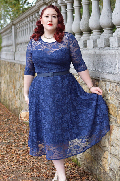 Madeline Long Sleeved Navy Lace Dress
