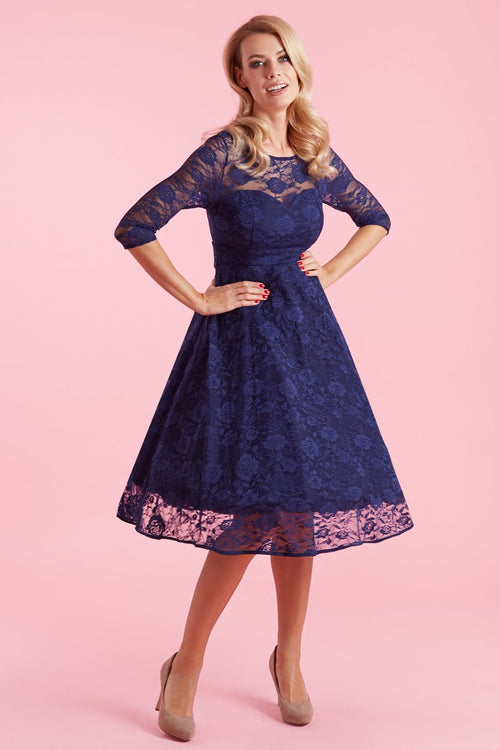Madeline Long Sleeved Navy Lace Dress