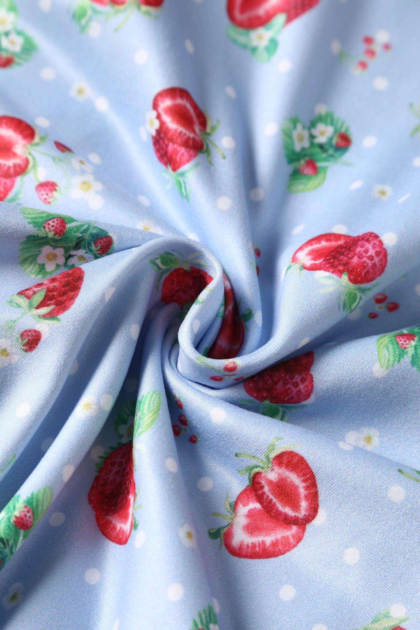 Claudia Baby Blue Swing Dress with Strawberries & Dots