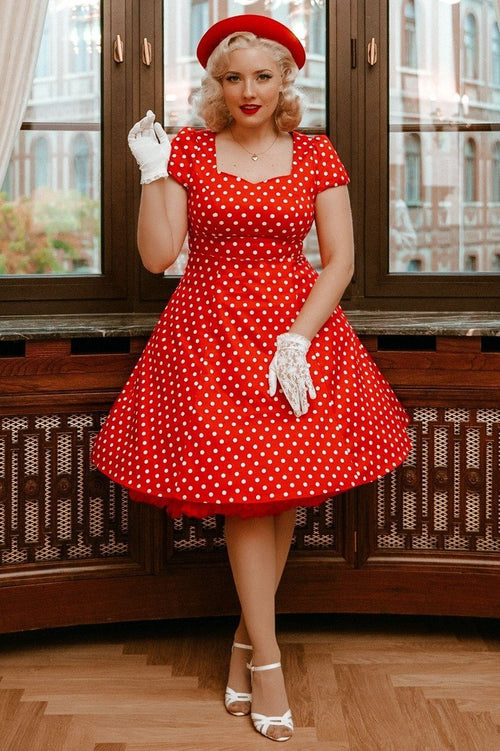 Claudia Flirty Fifties Style Dress in Red