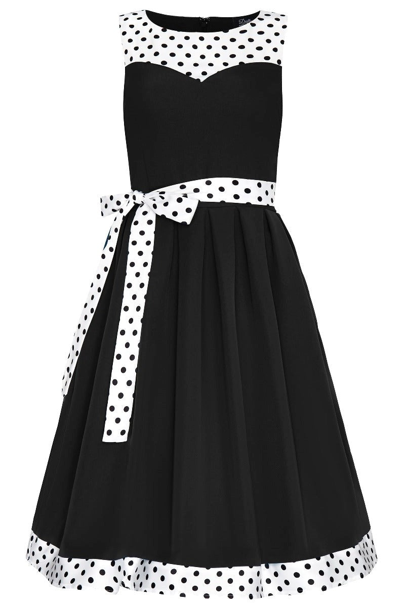 Elizabeth Swing Dress in Black & White Polka