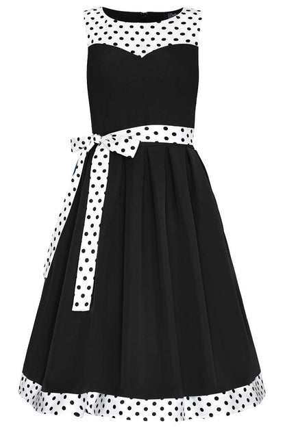 Elizabeth Swing Dress in Black & White Polka