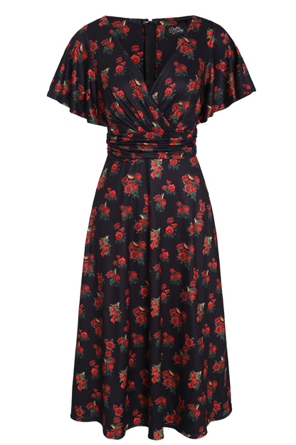 Donna Red Rose Crossover Bust Dress