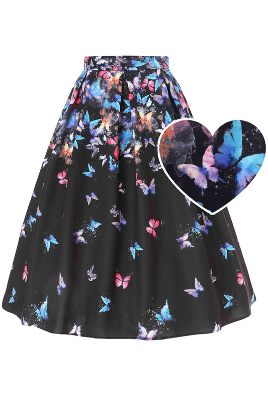 Aisley Midnight Butterfly Box Pleated Skirt