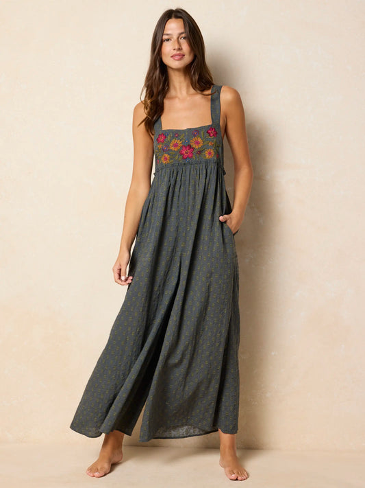 Gabi Embroidered Jumpsuit - Alma Stamp Charcoal