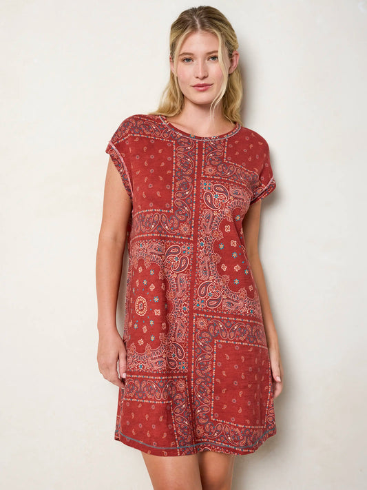 Frankie Knit Cotton Tee Mini Dress - Red Bandana Scarf