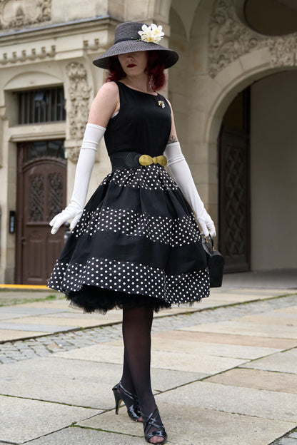 Anna 50s Inspired Swing Dress in Black Polka Dots