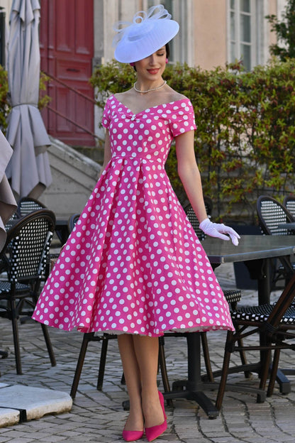 Lily Hot Pink Off Shoulder Spot Dress