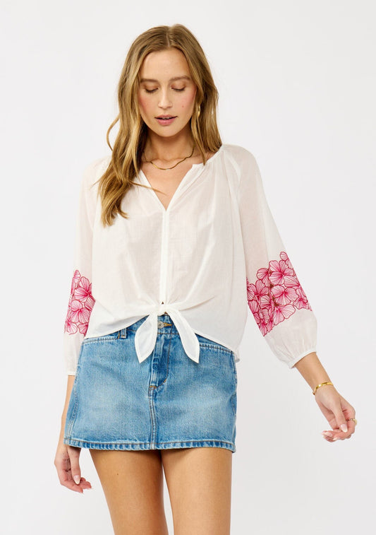 Jules Embroidered Tie Front Top