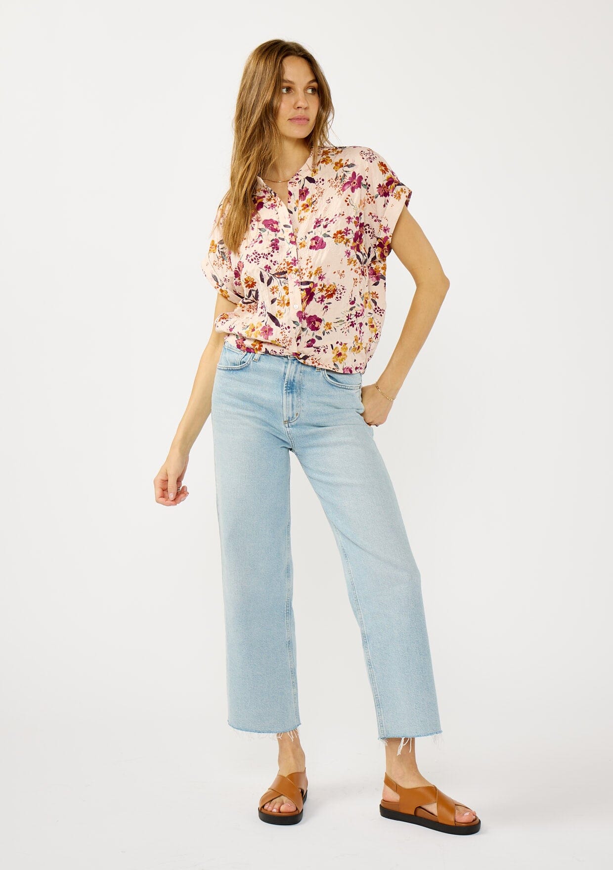 Dusty Blooms Twist Front Top