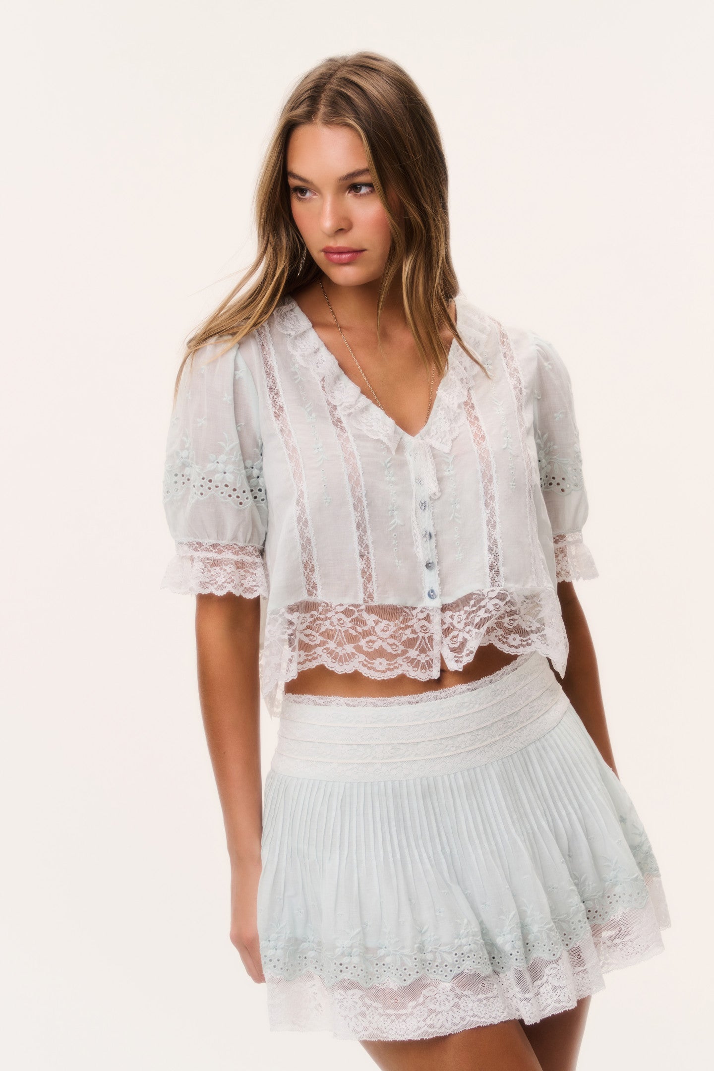Levant Cotton Lace-Trimmed Mini Skirt