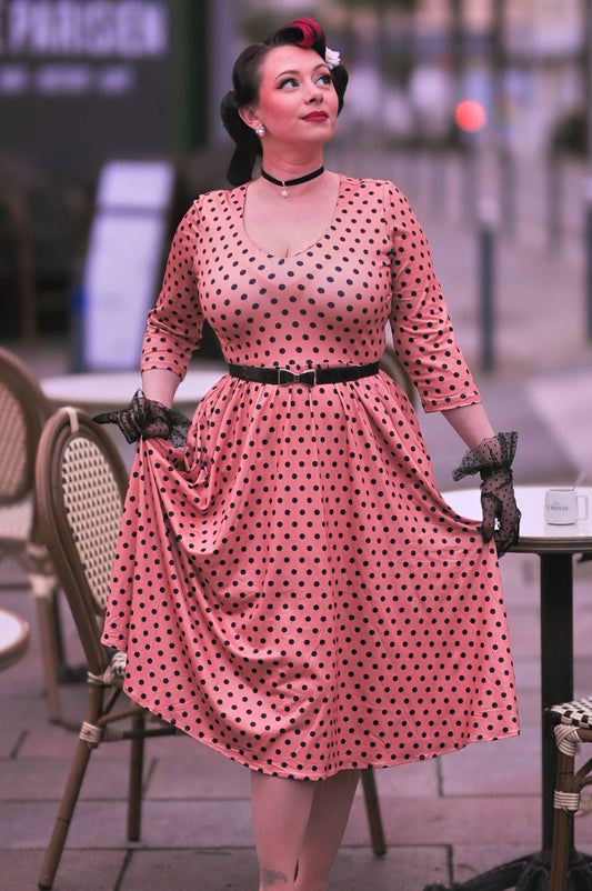 Billie Long Sleeved Brown Polka Dot Dress