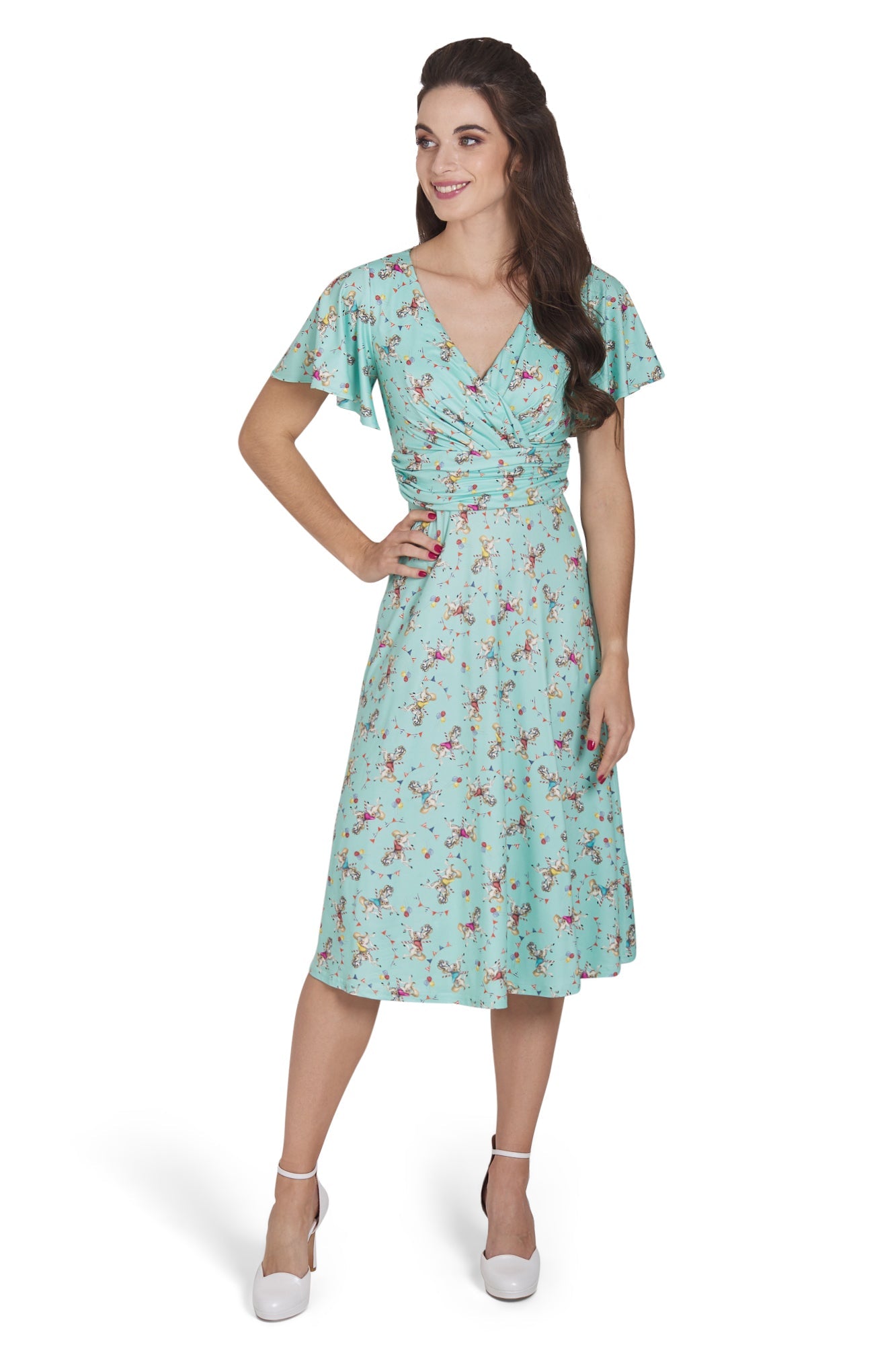 Donna Crossover Bust Turquoise Carousel Dress