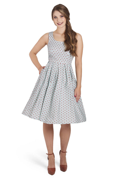 Amanda Light Blue & Red Polka Swing Dress