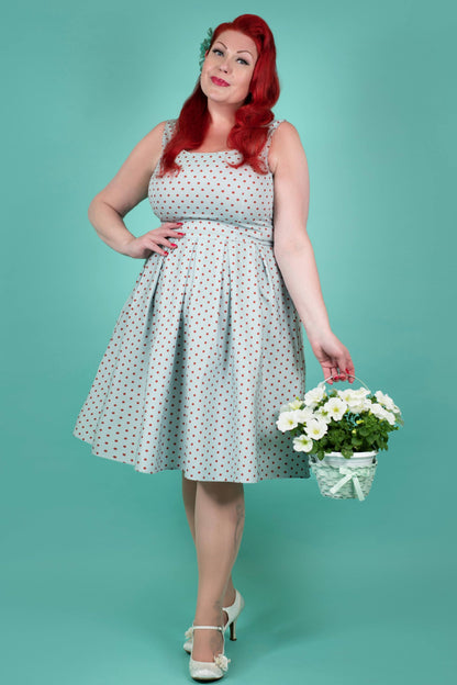 Amanda Light Blue & Red Polka Swing Dress