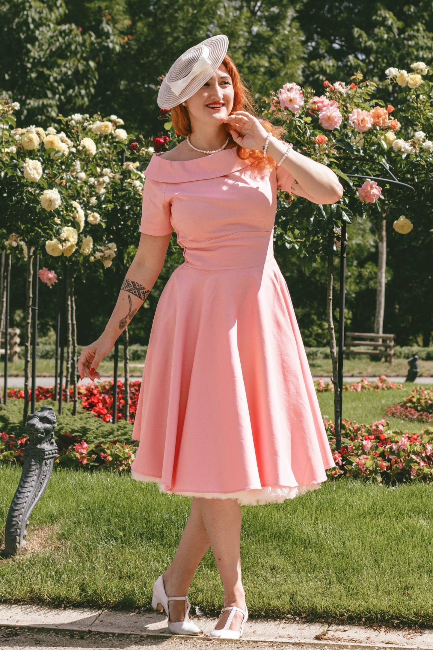 Darlene Light Pink Roll Collar Circle Dress