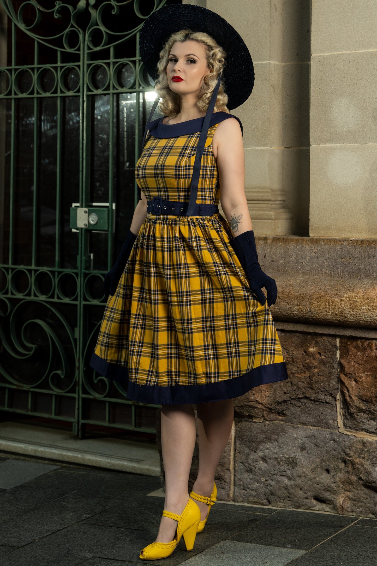 Cindy Navy & Yellow Tartan Circle Dress