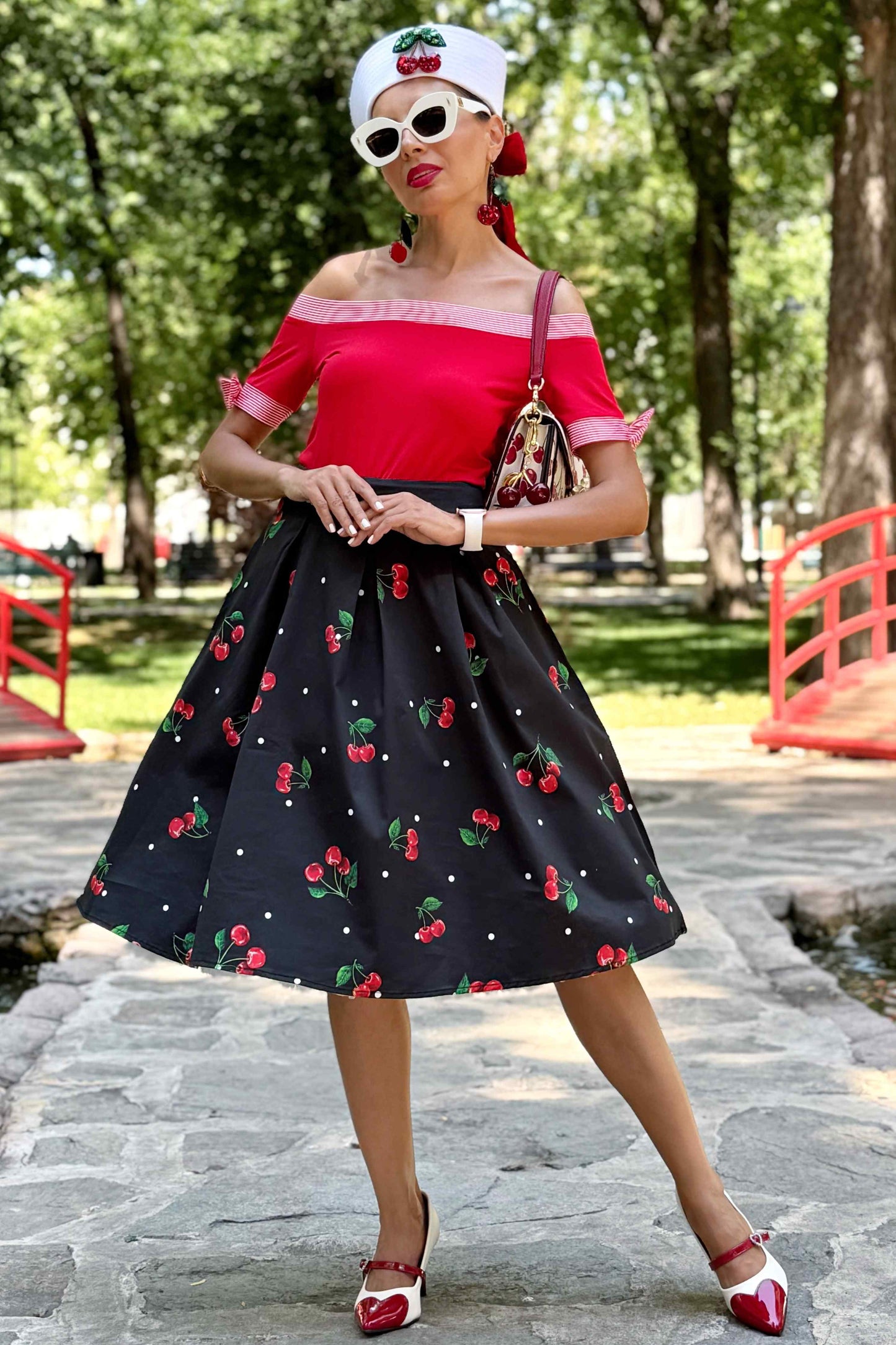 Layla Off Shoulder Red Striped Trim Top