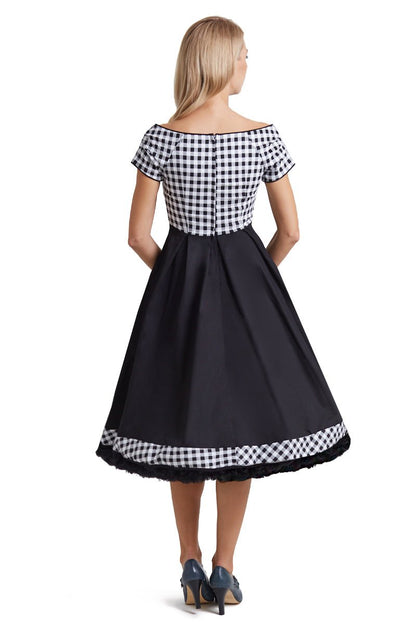 Lily Off Shoulder Black/White Gingham Swing Dress