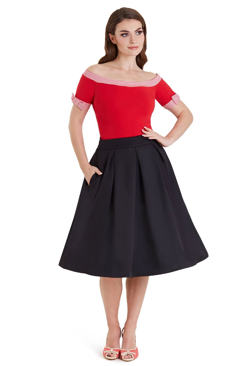 Layla Off Shoulder Red Striped Trim Top