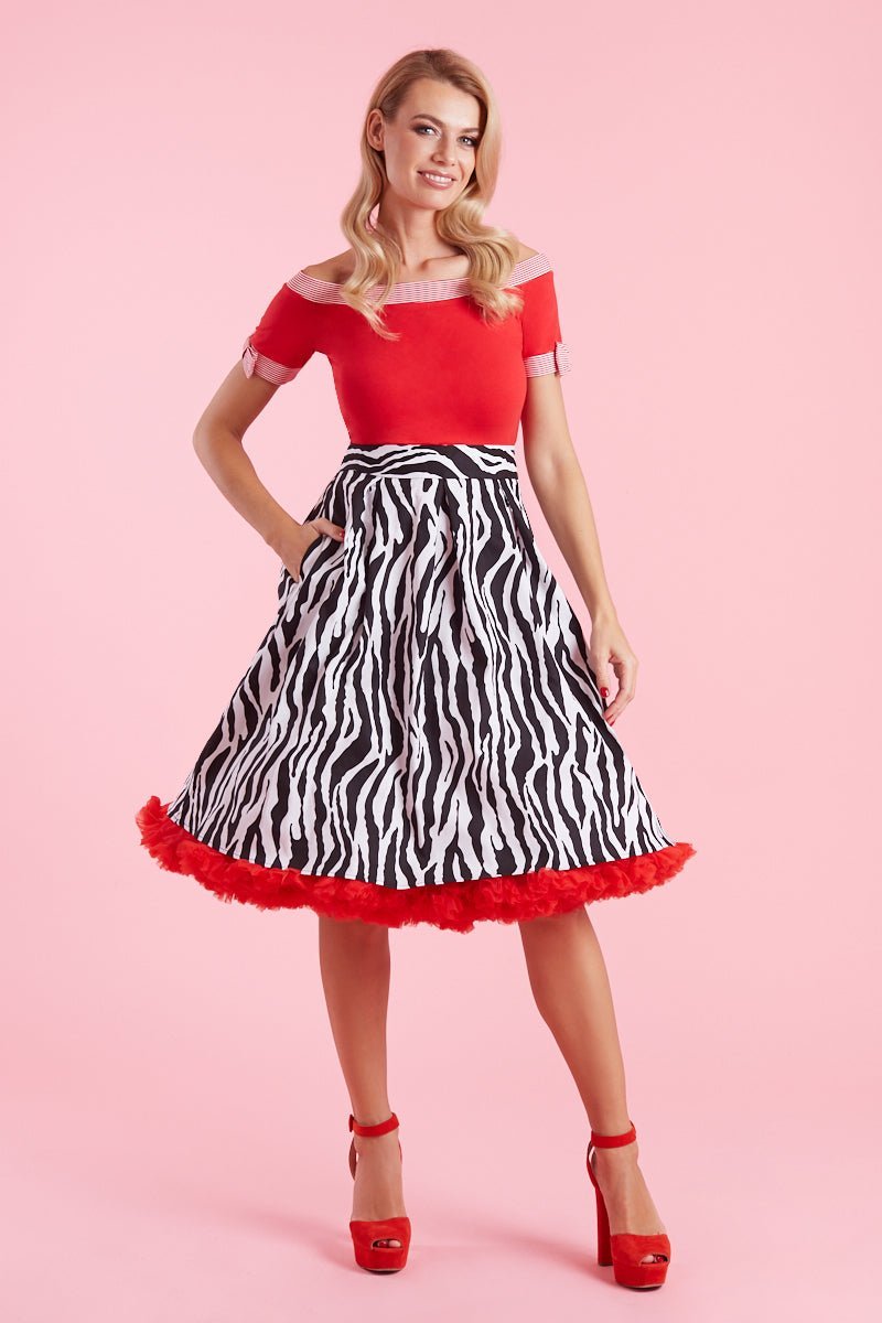 Layla Off Shoulder Red Striped Trim Top